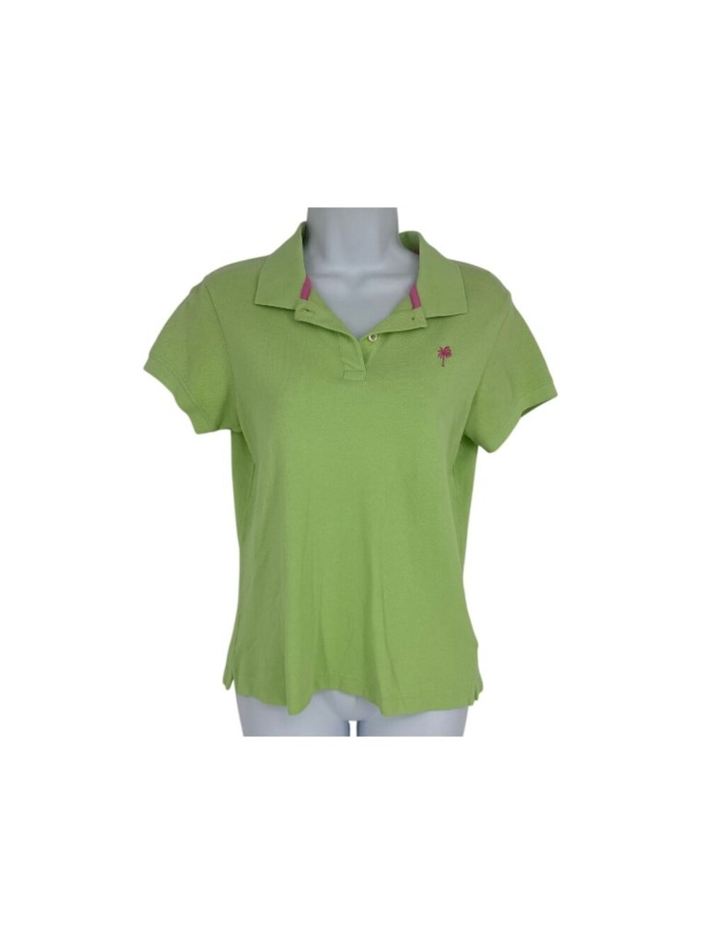 Lilly Pulitzer Green‎ Shrunken Short Sleeve Pink Accents Polo Shirt Size S